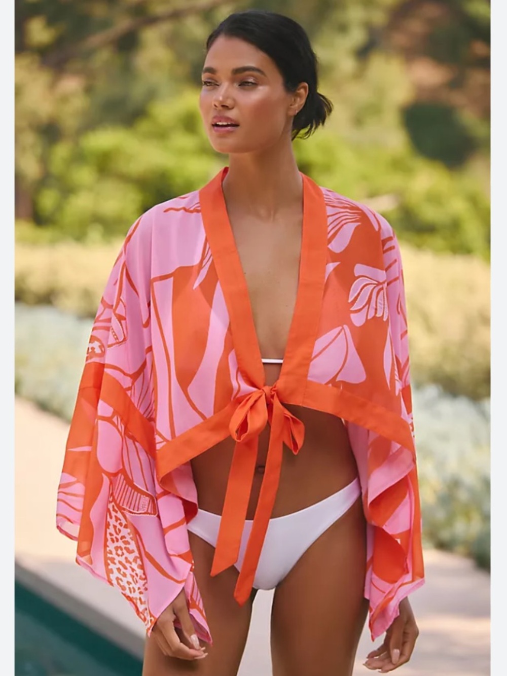 By Anthropologie Tie-Front Soft Crop Blouse top coverup kimono cropped